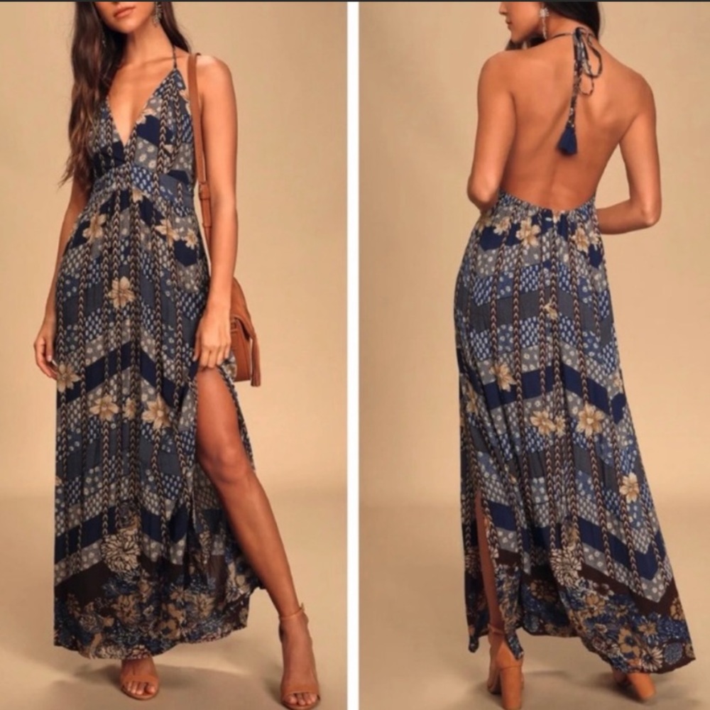 NWT O'Neill Annalisa Floral Halter Maxi Dress Sz L